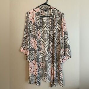 TAHARI Kimono / Cover Up 3/4 Sleeve Printed Open Front Size S/M